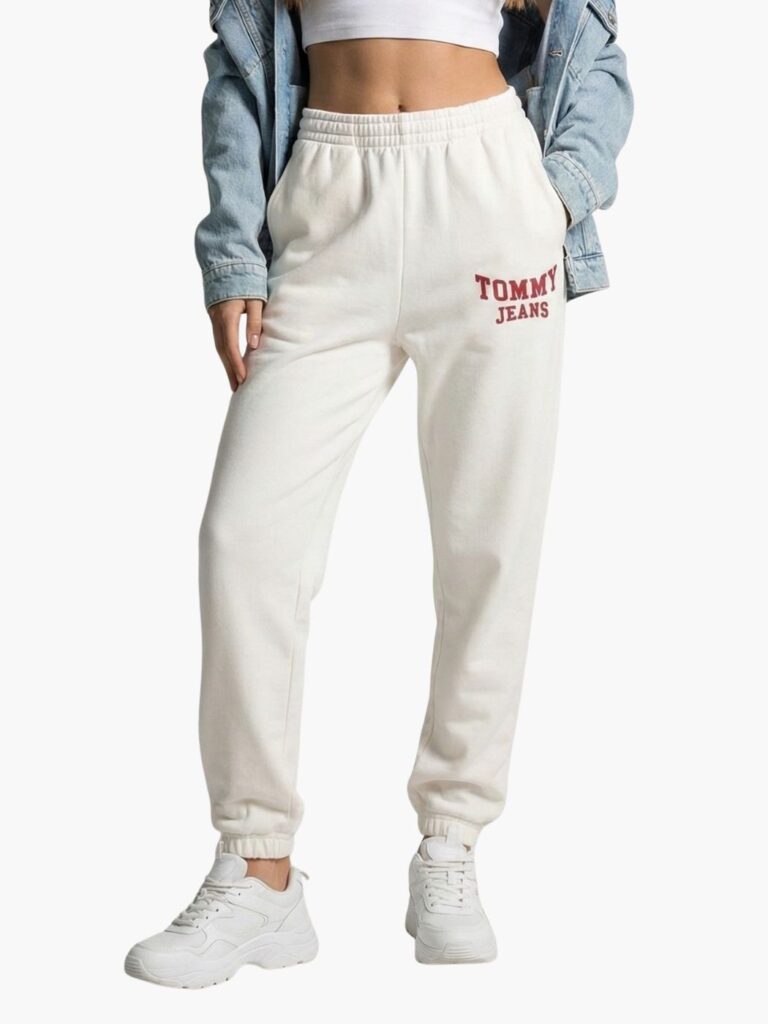 טומי הילפיגר מכנס טרנינג לבן ולוגו ורוד רקום