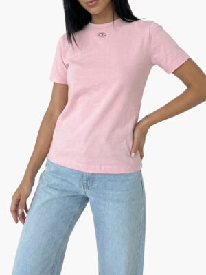 חולצת טי דיזל ורודה לנשים עם לוגו פתוח