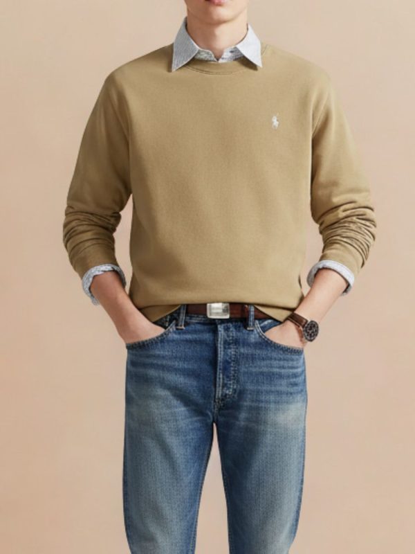 ראלף לורן סווטשירט בז׳ עם לוגו רקום קטן