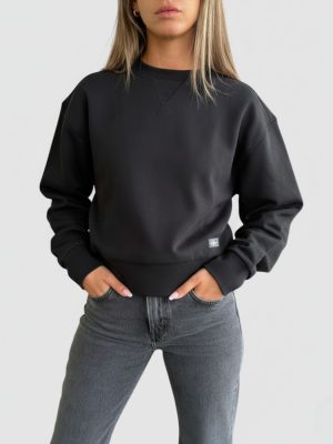 Calvin Klein סווטשירט נשים שחור קרופ