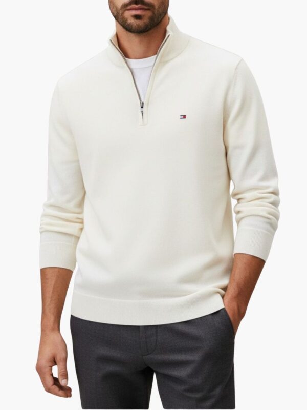 טומי הילפיגר סריג חצי רוכסן בצבע לבן