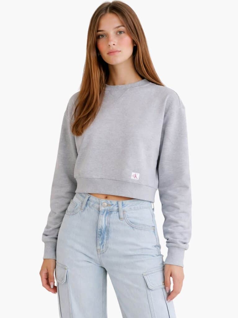 Calvin Klein סווטשירט נשים אפור קרופ