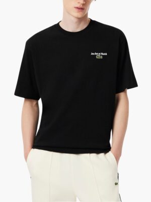 לקוסט טישרט בצבע שחור עם הדפס Jeu Set et Match