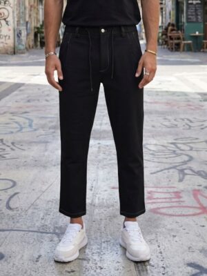 באלר מכנס קורדרוי שחור עם שרוך