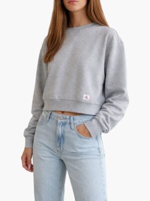 Calvin Klein סווטשירט נשים אפור קרופ