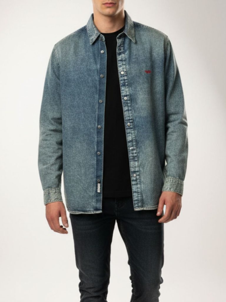 דיזל חולצת ג׳ינס לגברים עם לוגו אדום