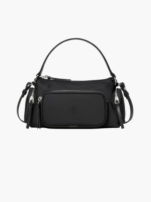 תיק כתף שחור של קלווין קליין עם רוכסן קדמי ולוגו cK מובלט