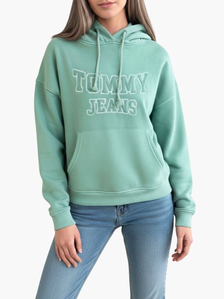 טומי הילפיגר קפוצון לנשים בצבע ירוק לוגו מובלט בחזית