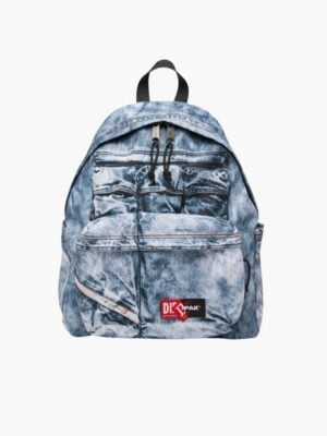 תיק גב כחול של דיזל בהדפס דנים עם לוגו אדום של איסטפק בחזית