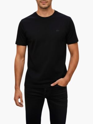 לקוסט טישרט בצבע שחור לוגו קרוקודיל רקום בטון על טון