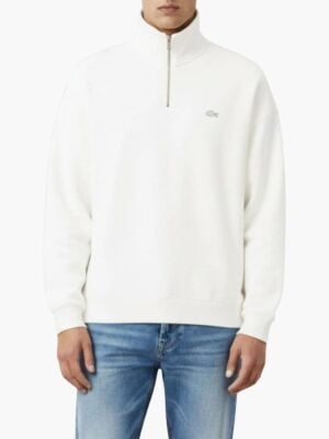 לקוסט סווטשירט לבן עם רבע רוכסן