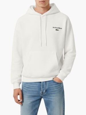 סווטשירט קפוצון של לקוסט בצבע לבן לגברים