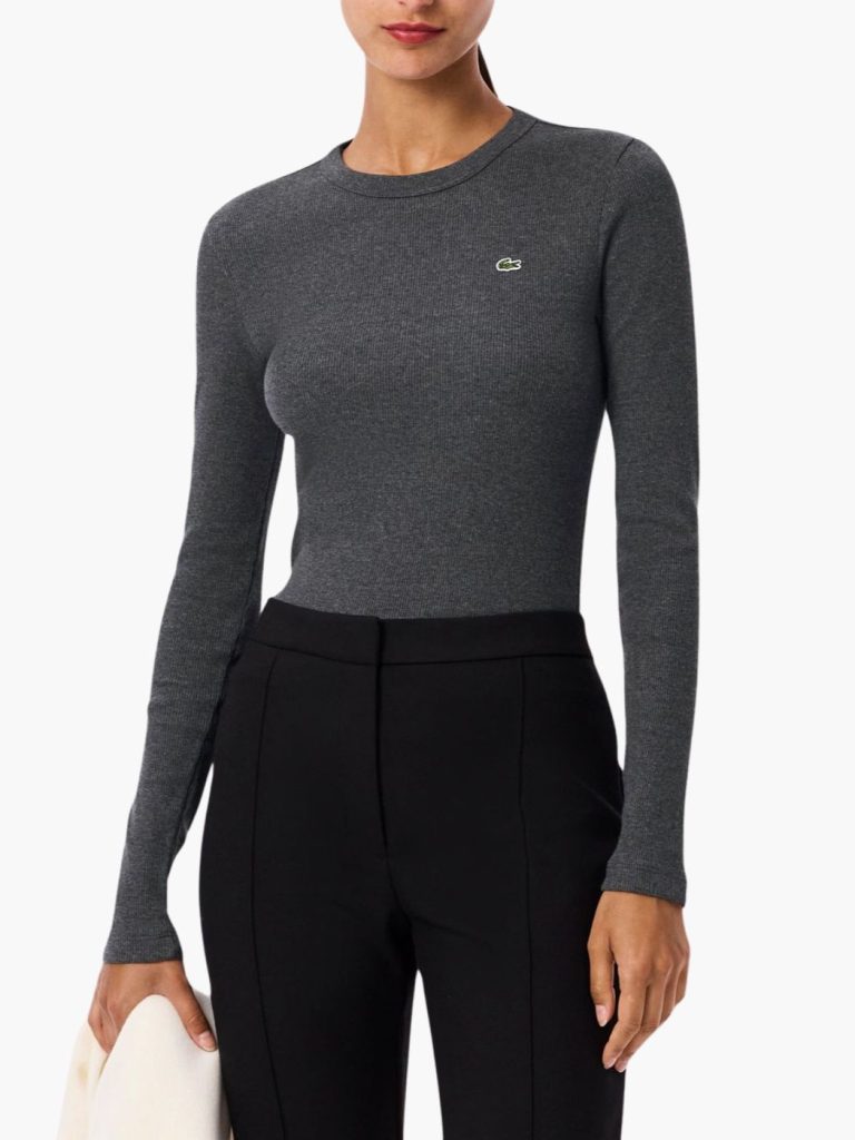 לקוסט חולצת ריב אפורה ארוכה