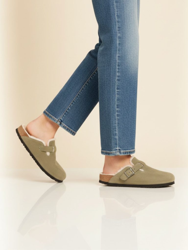 בירקנשטוק כפכפים סגורות לנשים פרווה בגוון בז׳