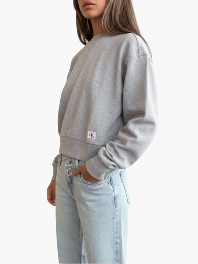 Calvin Klein סווטשירט נשים אפור קרופ