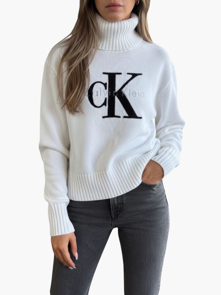 Calvin Klein סריג לבן לוגו CK