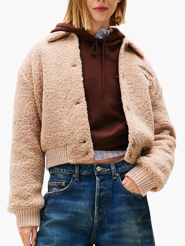 טומי מעיל פרווה חום לוגו לבן