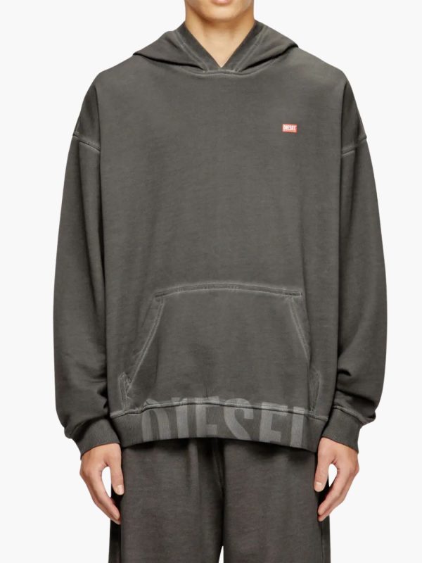 דיזל סווטשרט קפוצ׳ון עם הדפס לוגו חתוך אפור