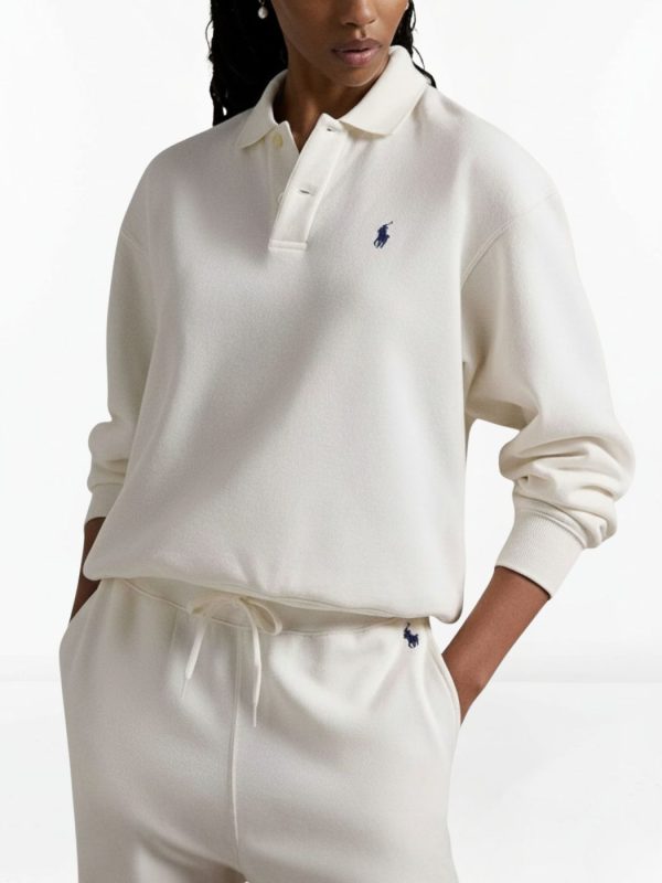 פולו ראלף לורן סווטשירט פולו לבן עם צווארון וכפתורים