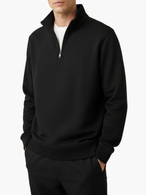 קפוצ׳ון באלר בצבע שחור עם רוכסן רבע, צווארון גבוה ולוגו רקום עדין על החזה