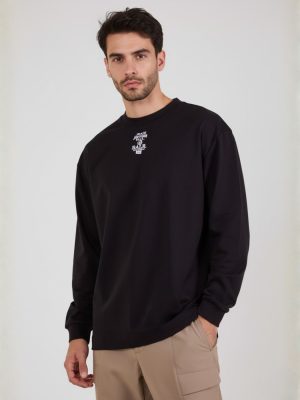 חולצת שרוולים ארוכים שחורה של באלר עם הדפס לוגו לבן