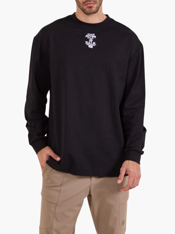 חולצת שרוולים ארוכים שחורה של BALR עם הדפס לוגו לבן בחזה