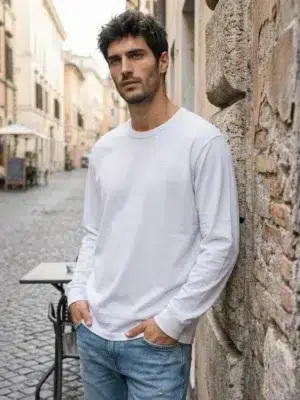 דיזל חולצת שרוול ארוך לבנה לוגו רקום