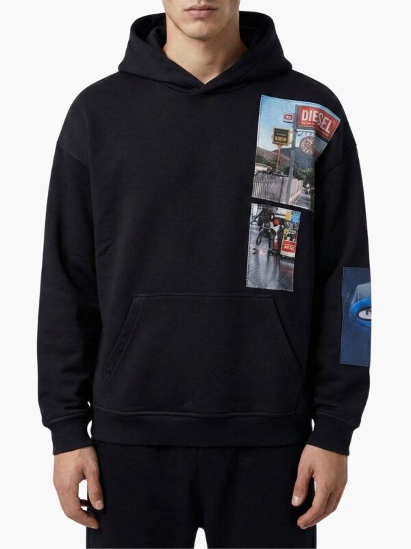 דיזל סווטשרט קפוצ׳ון שחור עם פאצ׳ים