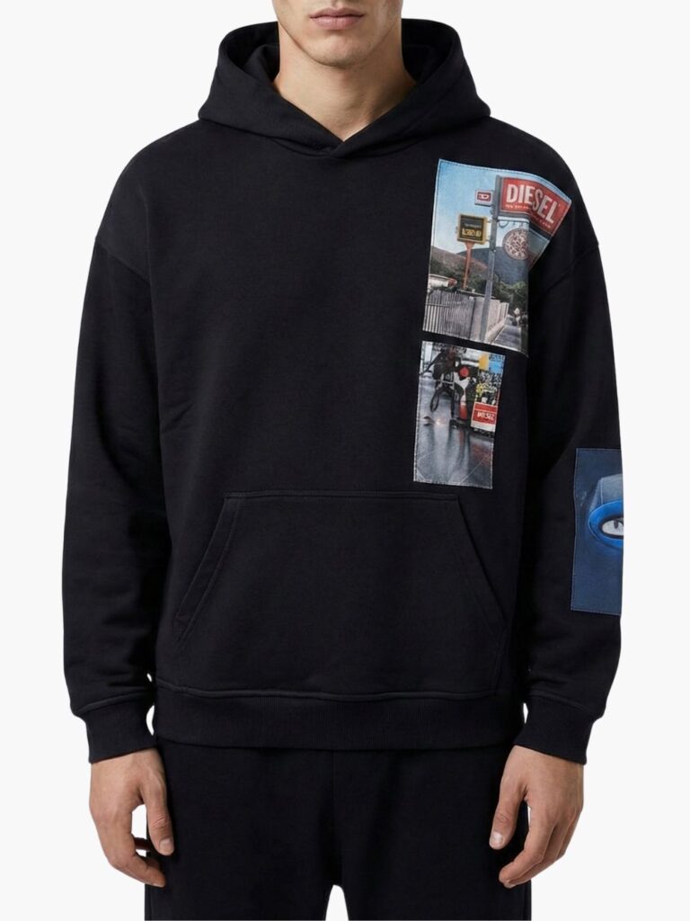 דיזל סווטשרט קפוצ׳ון שחור עם פאצ׳ים