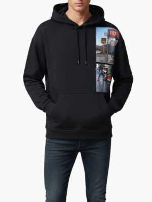 דיזל סווטשרט קפוצ׳ון שחור עם פאצ׳ים