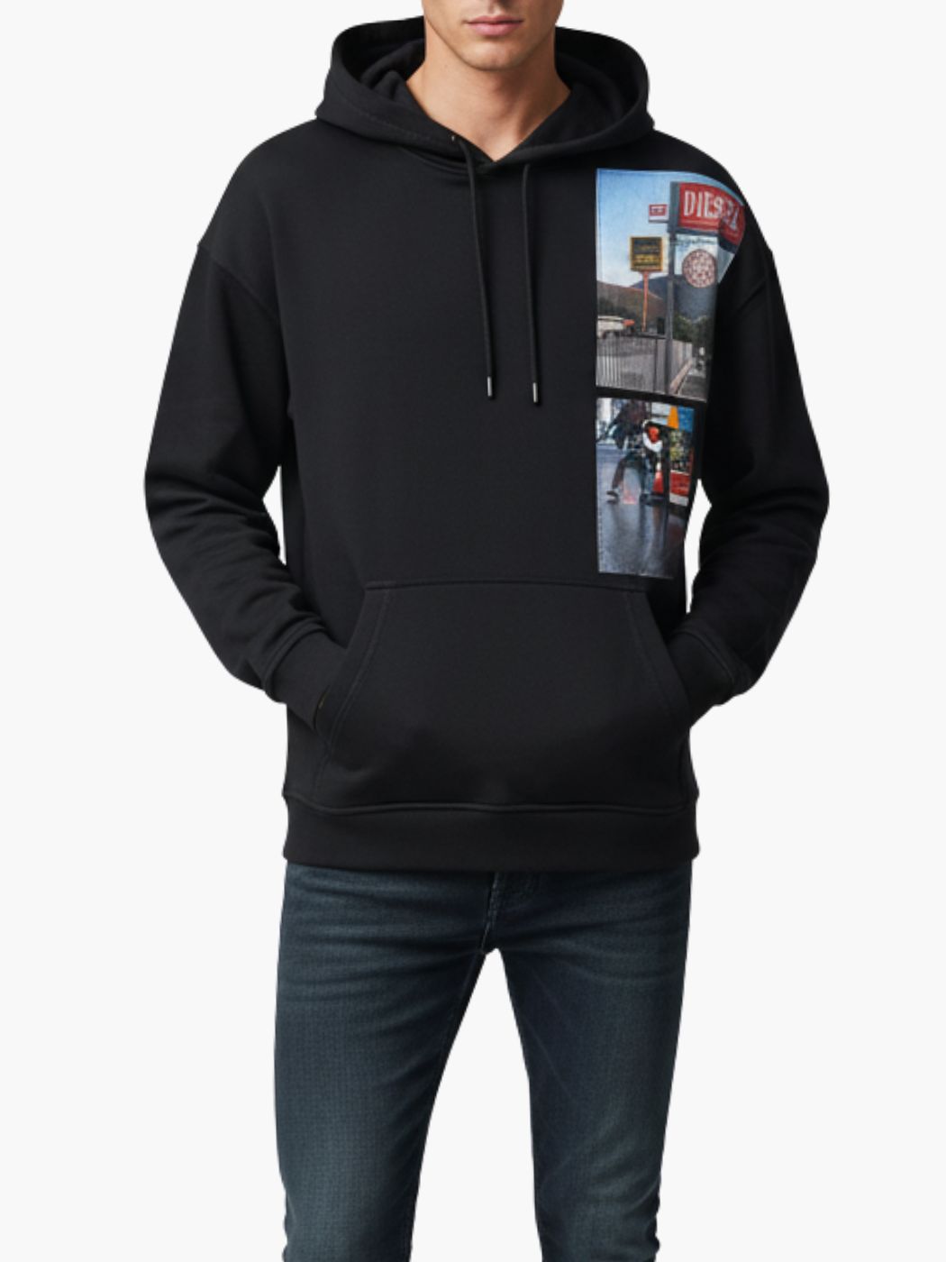 דיזל סווטשרט קפוצ׳ון שחור עם פאצ׳ים