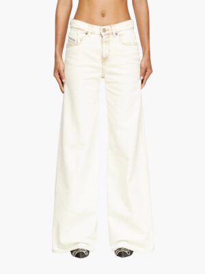 ג’ינס לבן רחב של דיזל בגזרה נמוכה עם כיסים קדמיים ואחוריים וגימור דנים נקי