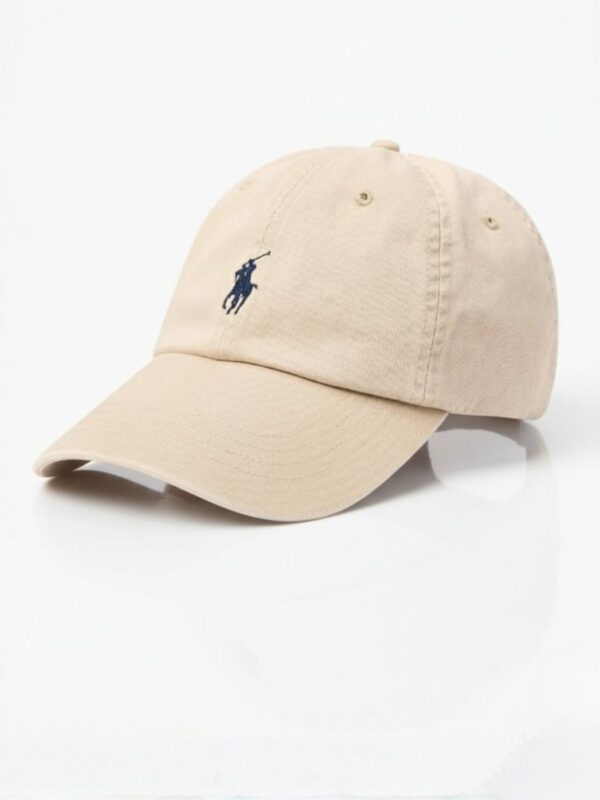 כובע פולו ראלף לורן בצבע בז' עם לוגו כחול רקום