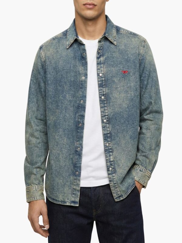 דיזל חולצת ג׳ינס לגברים עם לוגו אדום