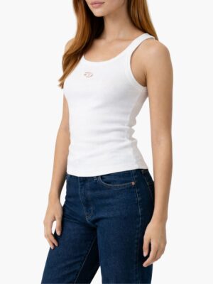 גופיית נשים Diesel בצבע לבן מבד ריב עם לוגו Oval D קטן במרכז החזה