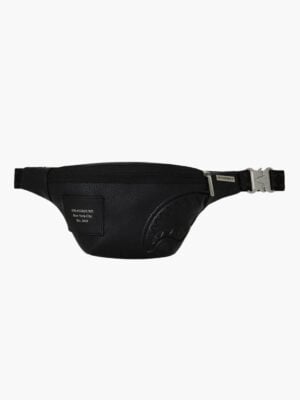 פאוץ’ שחור של ספרייגראונד בגימור דמוי עור טקסטורלי רוכסן עליון אבזם מתכת ורצועת מותן מתכווננת