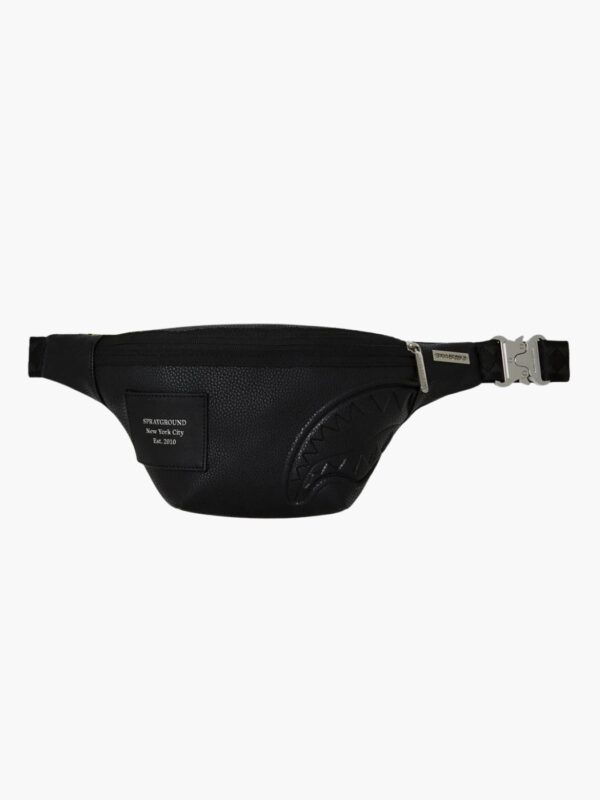 פאוץ’ שחור של ספרייגראונד בגימור דמוי עור טקסטורלי רוכסן עליון אבזם מתכת ורצועת מותן מתכווננת