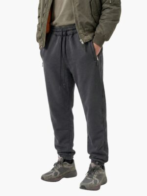 מכנס פוטר אפור כהה של טי-בון עם גומי במותן ושרוך קשירה כיסים צדדיים ורוכסנים וגומי בקרסול