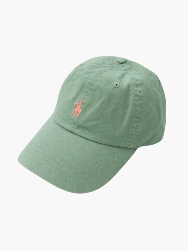 כובע מצחייה בייסבול של Polo Ralph Lauren בצבע ירוק מרווה עם לוגו פוני כתום רקום