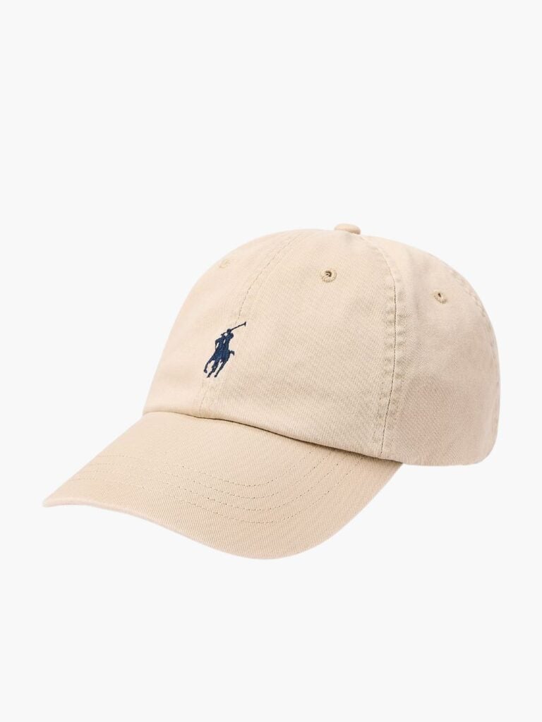 כובע מצחייה פולו רלף לורן בז' עם לוגו רקום בכחול נייבי