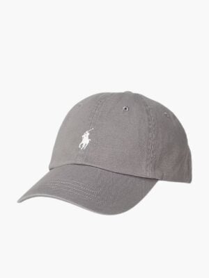 כובע מצחייה פולו רלף לורן אפור עם לוגו רקום בלבן