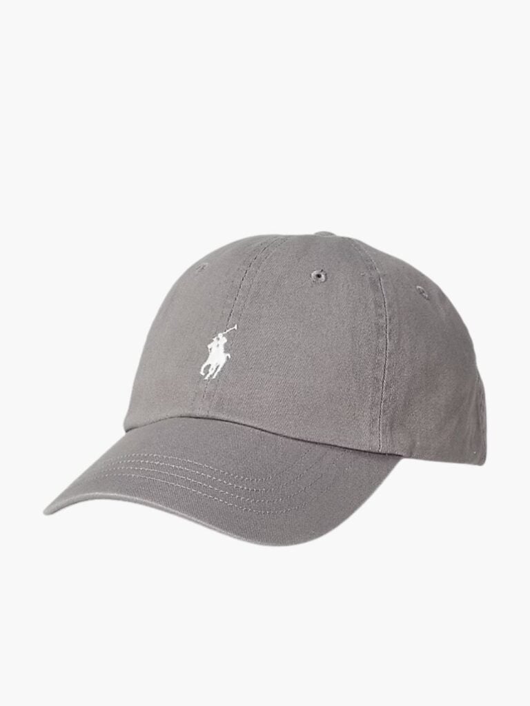 כובע מצחייה פולו רלף לורן אפור עם לוגו רקום בלבן