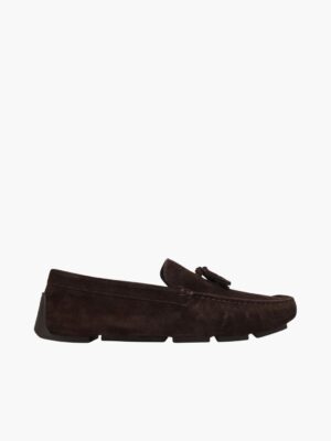 נעלי מוקסין קלווין קליין לגברים מזמש בצבע חום, עיצוב עם עיטור קשירה וסוליה גמישה