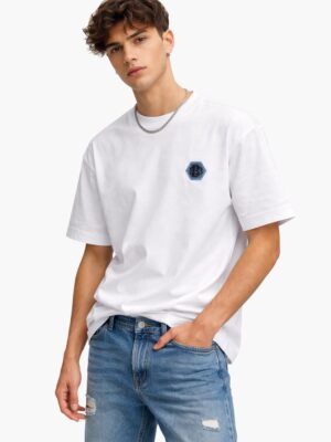 חולצת טי שירט לבנה לגבר BALR עם לוגו משושה קטן בחזית