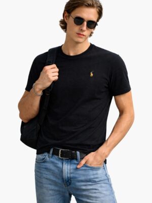 פולו ראלף לורן טישירט שחורה עם לוגו רקום