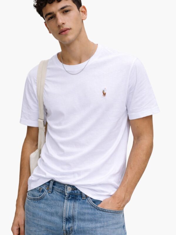פולו ראלף לורן טישירט לבנה עם לוגו רקום
