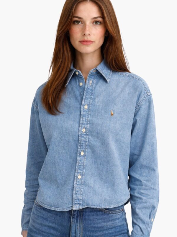 חולצת ג'ינס מכופתרת פולו ראלף לורן גזרת אוברסייז עם לוגו רקום