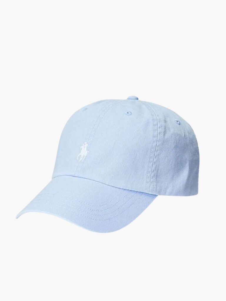 כובע מצחייה Polo Ralph Lauren תכלת – כובע בייסבול מכותנה עם לוגו הפרש רקום בלבן בחזית ולוגו POLO מאחור