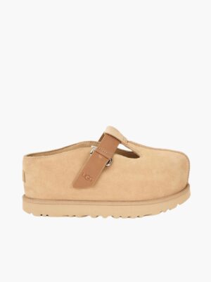 כפכפי האג UGG Goldenstar Hi Clog חום בהיר – מבט צד על גפת הזמש והרצועה