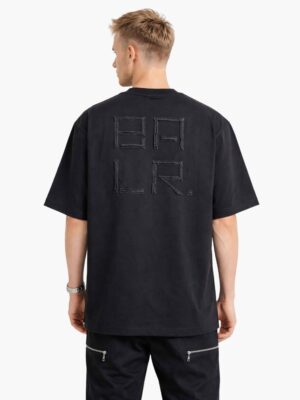 טי שירט BALR שחורה לוגו אחורי גדול רקמה תלת מימד.
